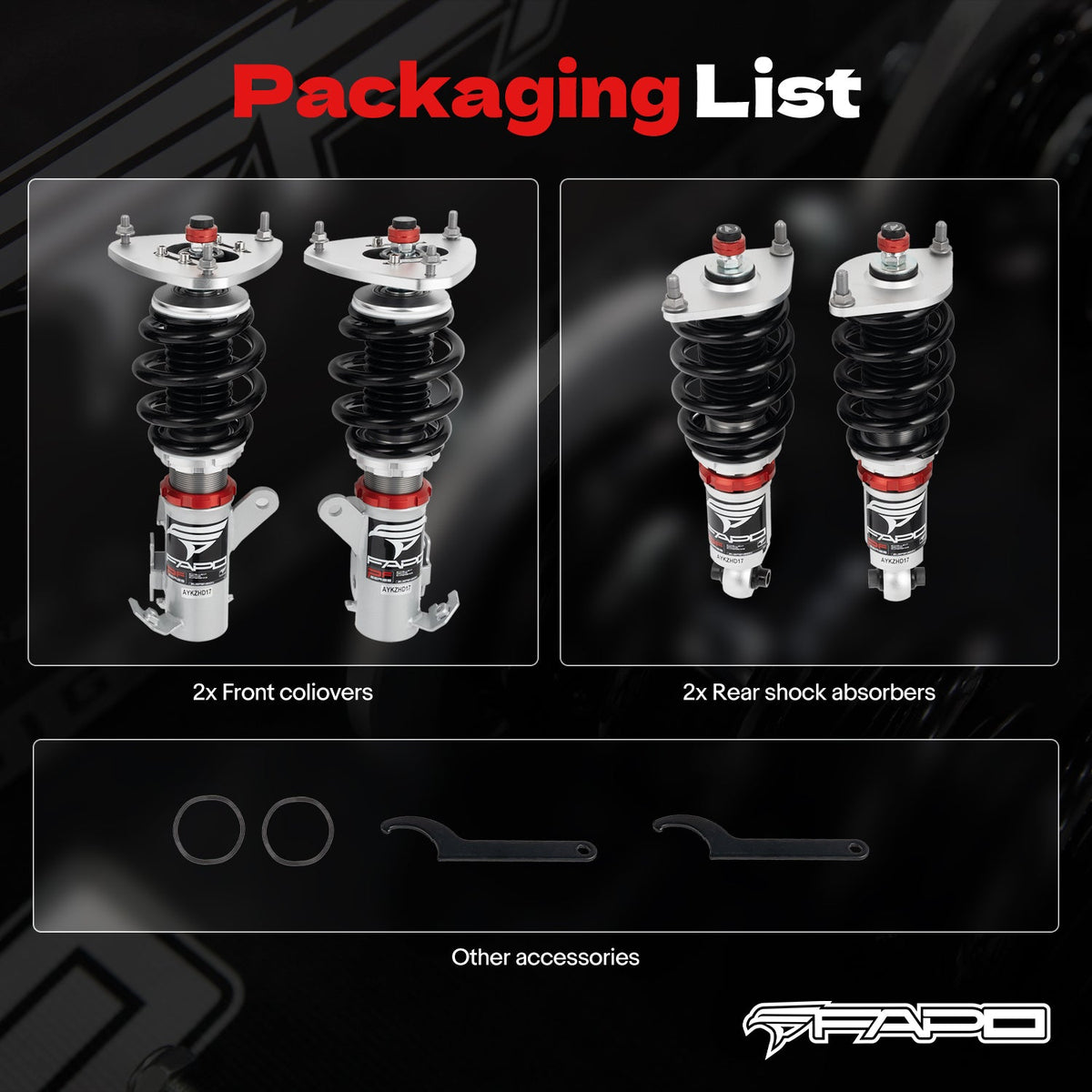 FAPO PF 32-Level Coilovers Toyota 86/GR86, Scion FR-S & Subaru BRZ (ZN6/ZC6/ZN8/ZD8) 2012+ [PF000430]
