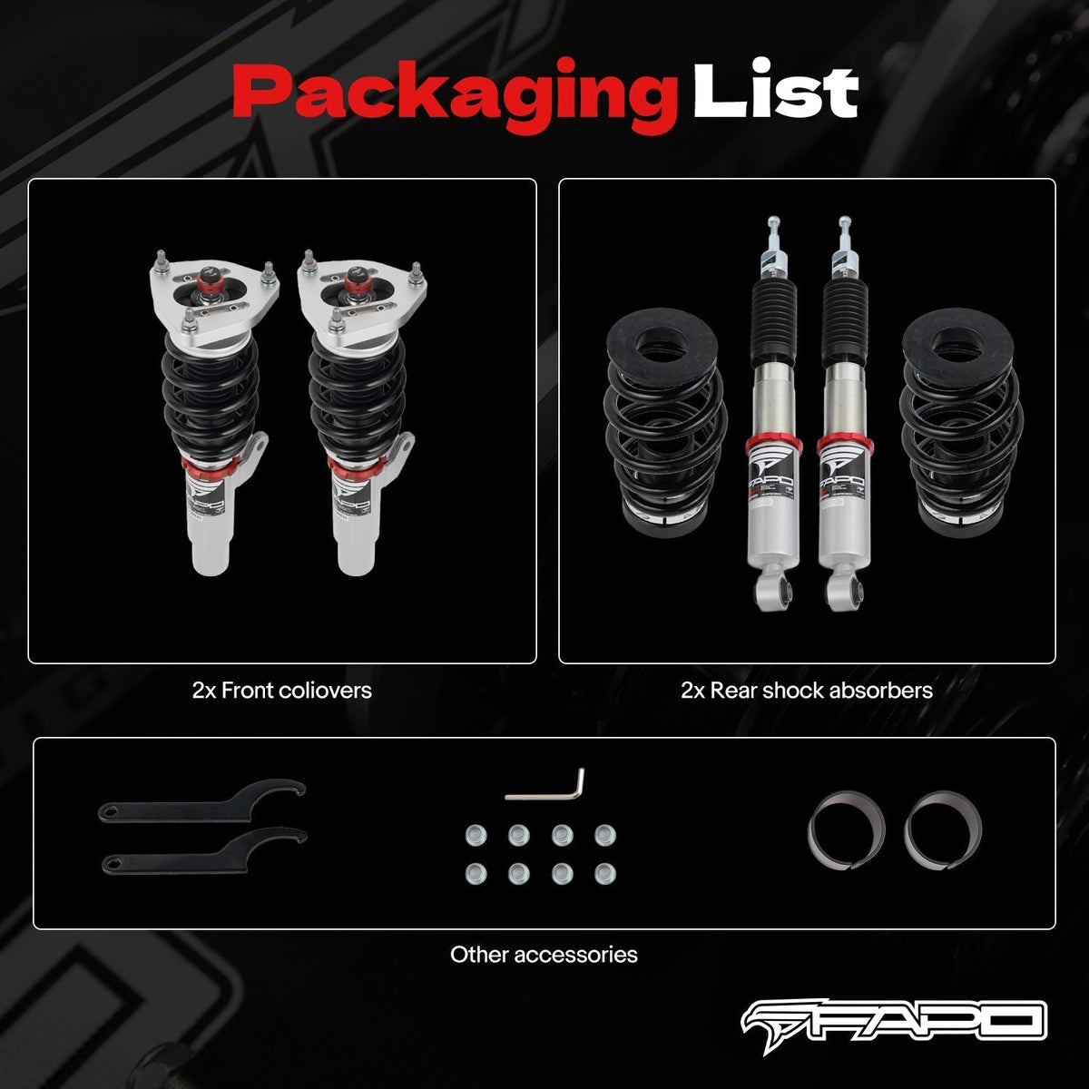 FAPO PF Custom 32-Level Coilovers Volkswagen Golf GTI/R MK7 2012-2020, Golf MK8 2020+, Jetta MK7 2019+ & Audi A3/S3/TT (MQB) [PF004830-CUSTOM]