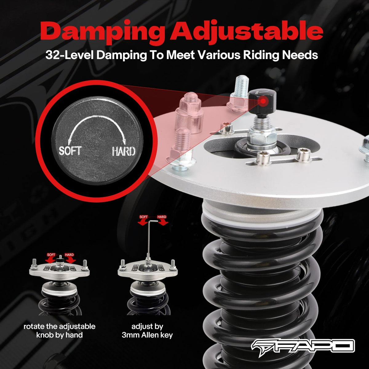 FAPO PF 32-Level Coilovers BMW 3 Series F30/F31/F34 2011-2019, 4 Series F32/F33/F36 2013-2020 & 2 Series F22/F23 2014-2021 (3-Bolt) [PF006530]