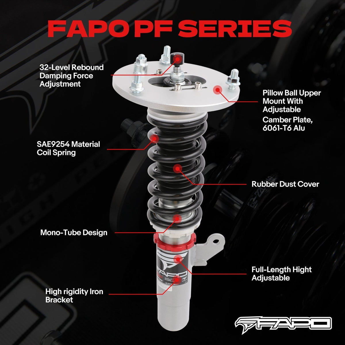 FAPO PF Custom 32-Level Coilovers BMW 3 Series F30/F31/F34 2011-2019, 4 Series F32/F33/F36 2013-2020 & 2 Series F22/F23 2014-2021 (3-Bolt) [PF006530-CUSTOM]