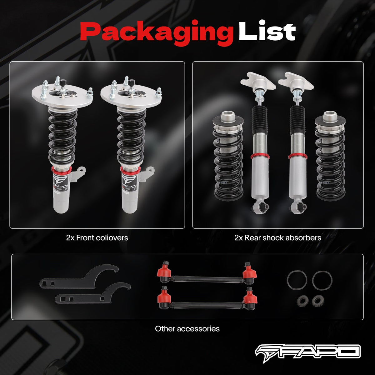 FAPO PF 32-Level Coilovers BMW 3 Series F30/F31/F34 2011-2019, 4 Series F32/F33/F36 2013-2020 & 2 Series F22/F23 2014-2021 (3-Bolt) [PF006530]
