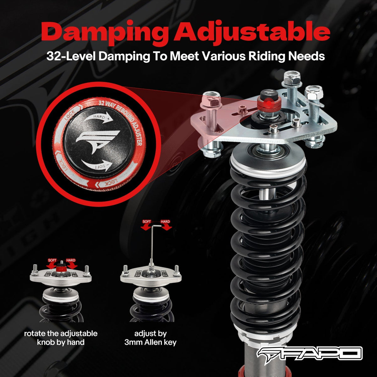 FAPO PF 32-Level Coilovers Ford Fairmont 1981-1983 & Mustang 3rd Gen (Fox) 1979-1993 [PF017130]