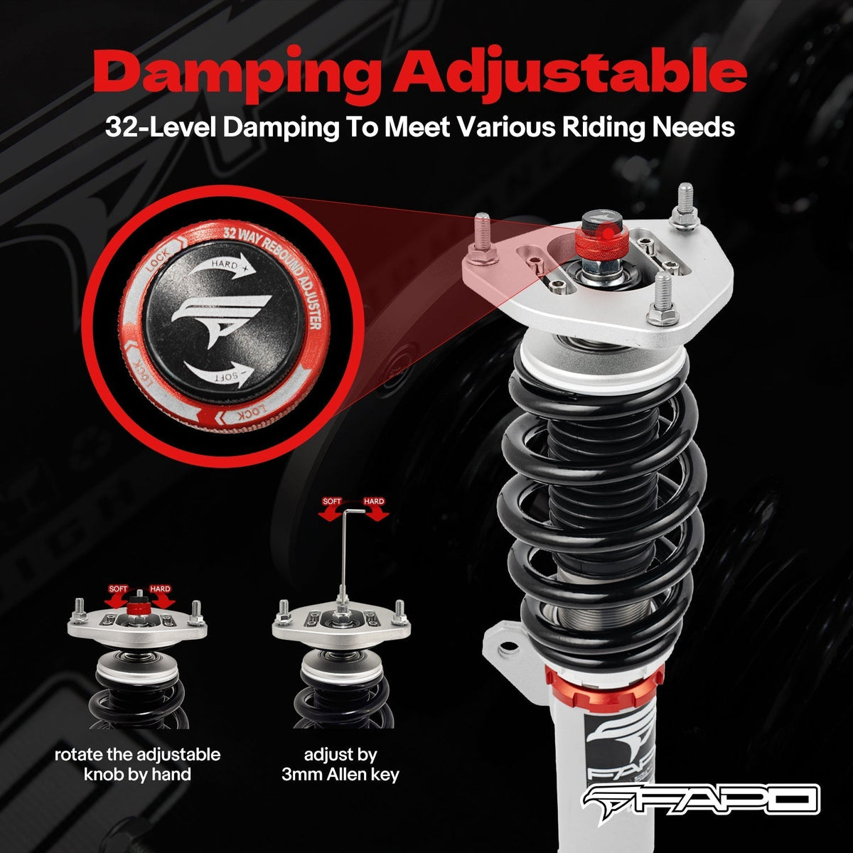 FAPO PF Custom 32-Level Coilovers 32-Level Damping Coilover Volkswagen R32 MK5/A5 2008 & VW Rabbit MK5 2006-2009 [PF024830-CUSTOM]