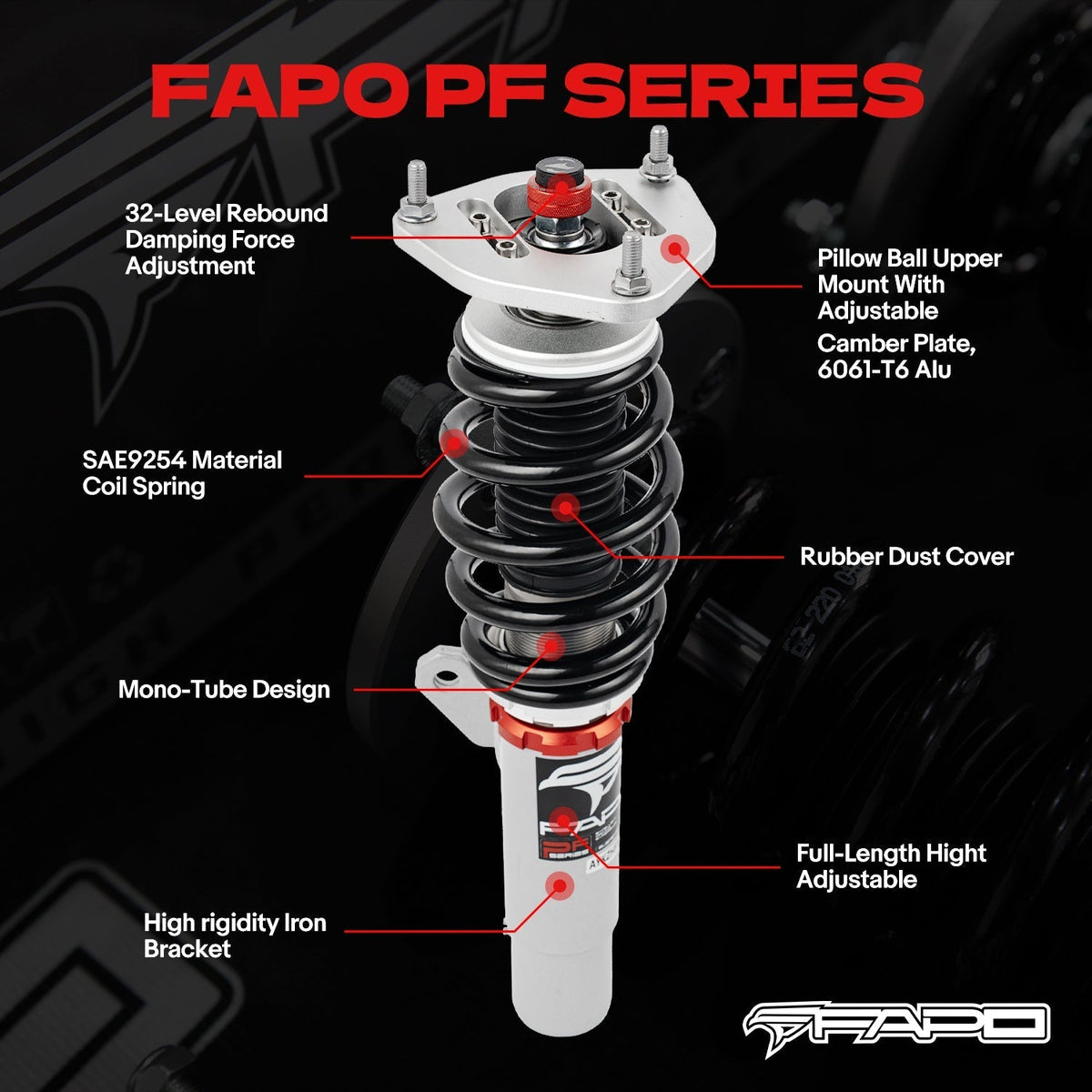 FAPO PF Custom 32-Level Coilovers 32-Level Damping Coilover Volkswagen R32 MK5/A5 2008 & VW Rabbit MK5 2006-2009 [PF024830-CUSTOM]