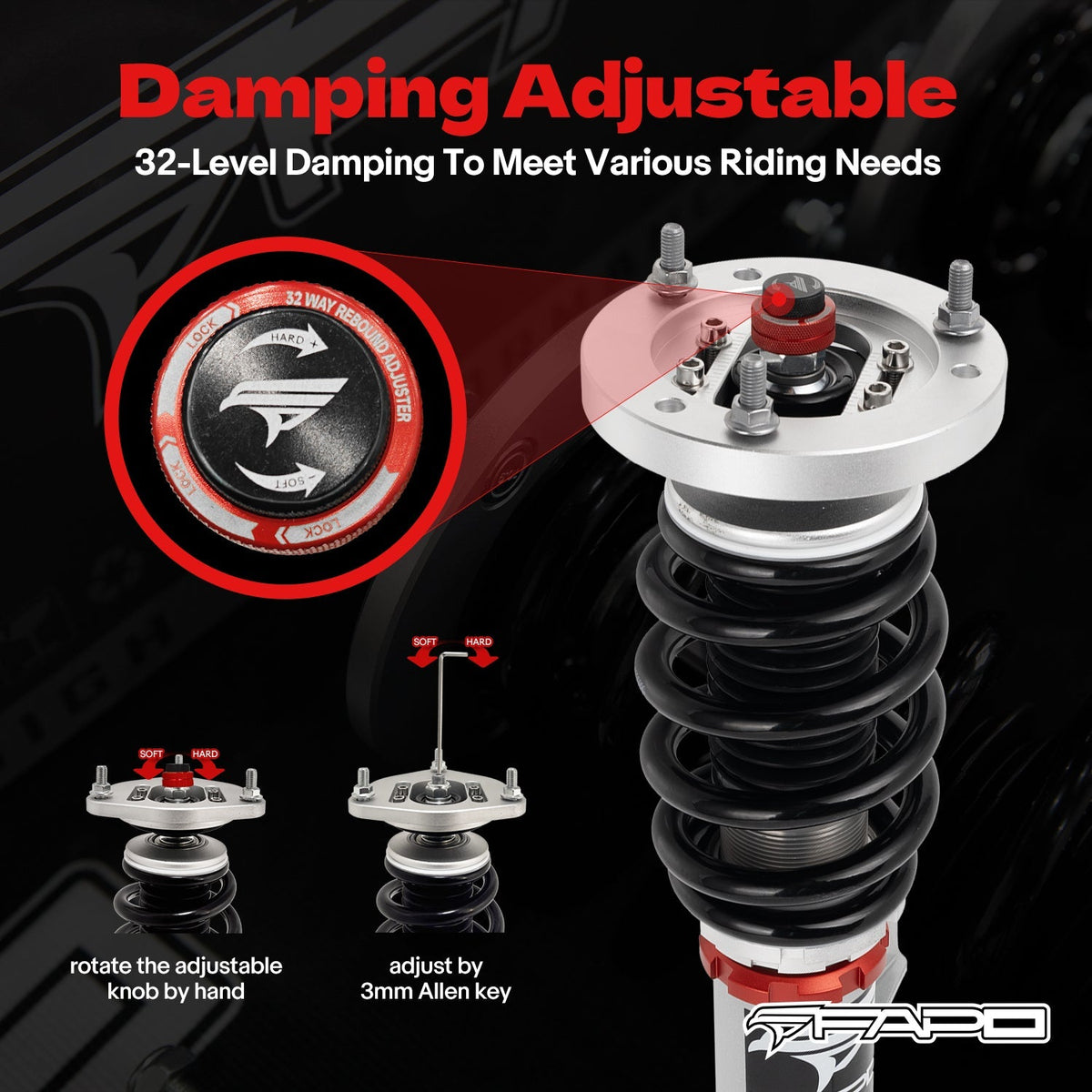 FAPO PF 32-Level Coilovers BMW 3 Series 4th Gen (Rear Integrated) E46 (non-M) 1997-2006 [PF026130]