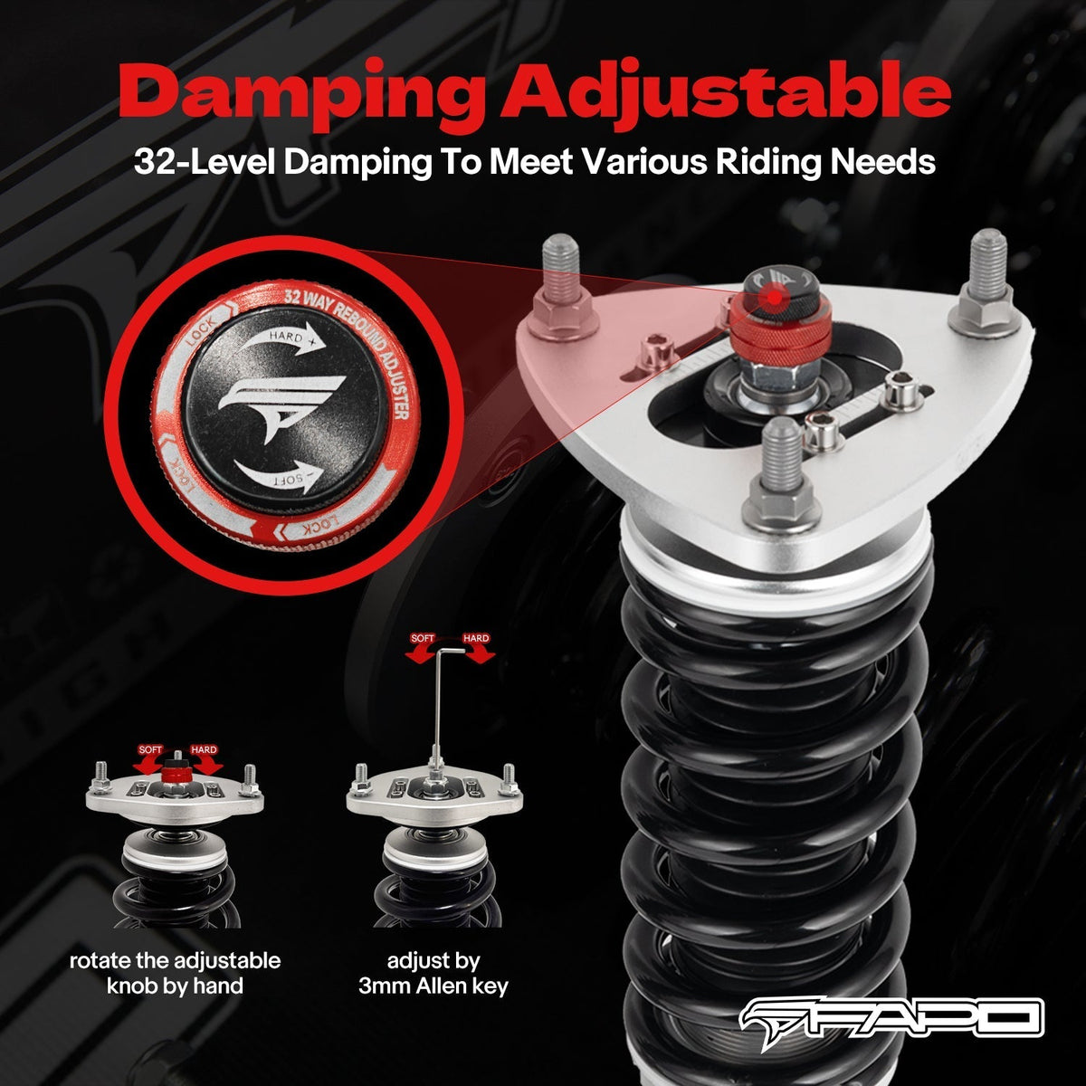 FAPO PF Custom 32-Level Coilovers Ford Mustang 6th Gen 2.3T/5.0L (without electronic damping) S550 2015-2023 [PF027430-CUSTOM]