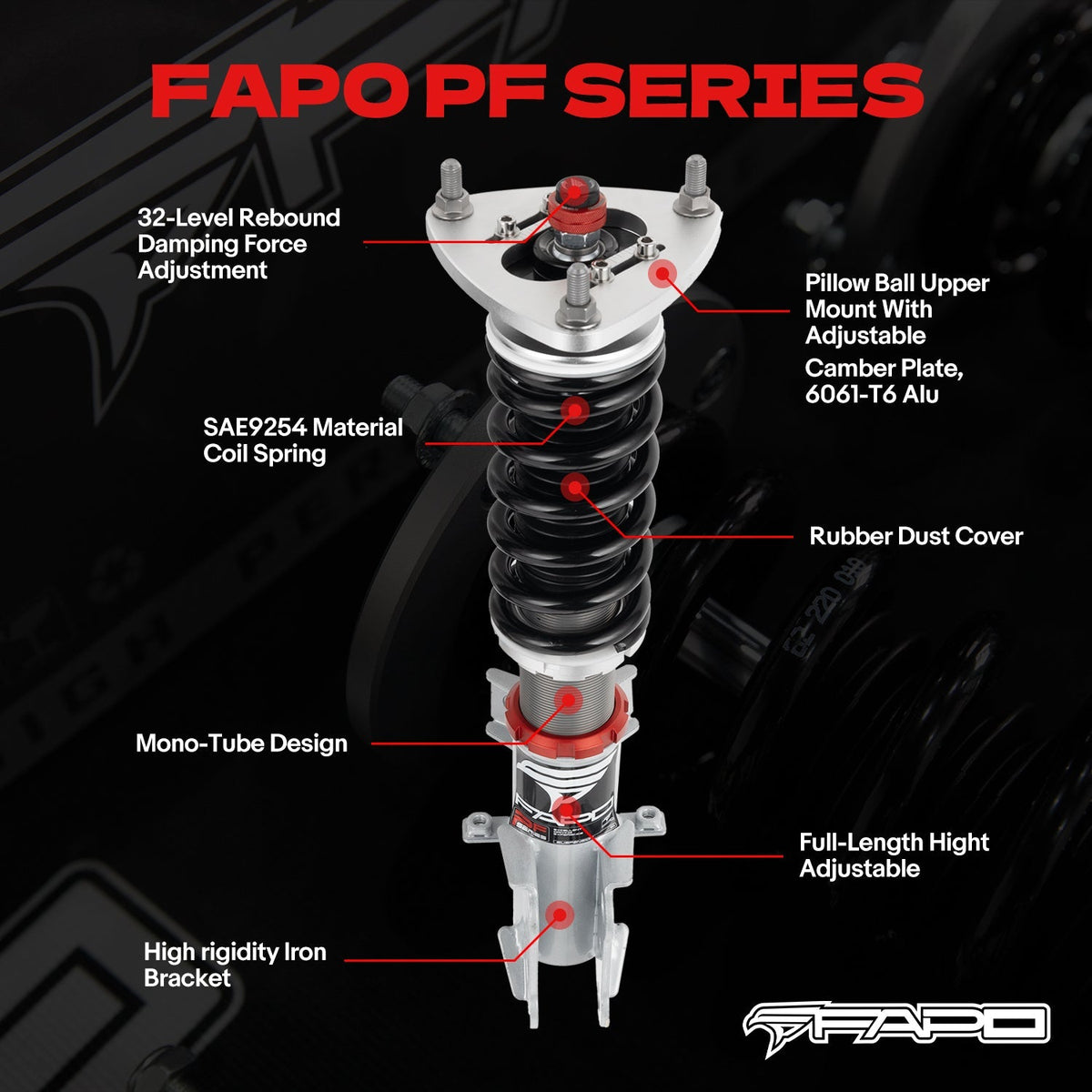 FAPO PF 32-Level Coilovers Ford Mustang 6th Gen 2.3T/5.0L (without electronic damping) S550 2015-2023 [PF027430]