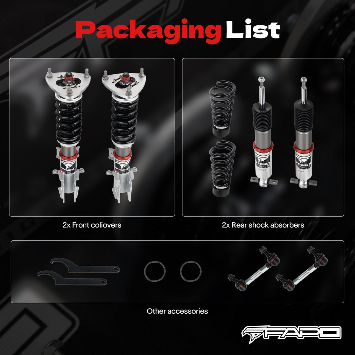FAPO PF 32-Level Coilovers Ford Mustang 6th Gen 2.3T/5.0L (without electronic damping) S550 2015-2023 [PF027430]