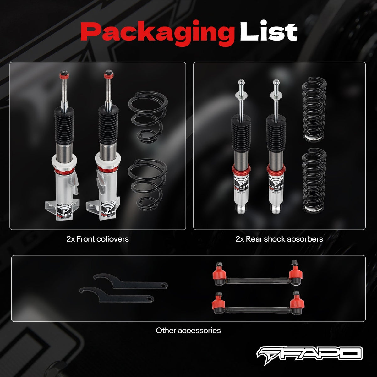 FAPO PF 32-Level Coilovers Mercedes-Benz C-Class 2nd Gen RWD W203 2000-2007 [PF056630]