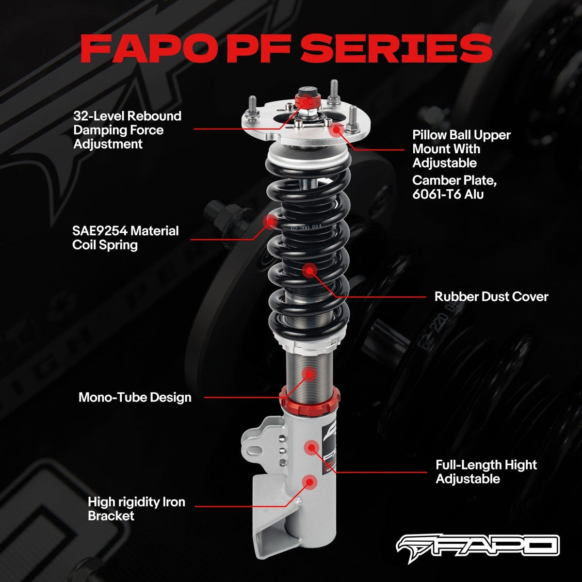 FAPO PF Custom 32-Level Coilovers Benz E-Class W124 1986-1998 & Mercedes-Benz 190E 1984-1993 [PF066330-CUSTOM]